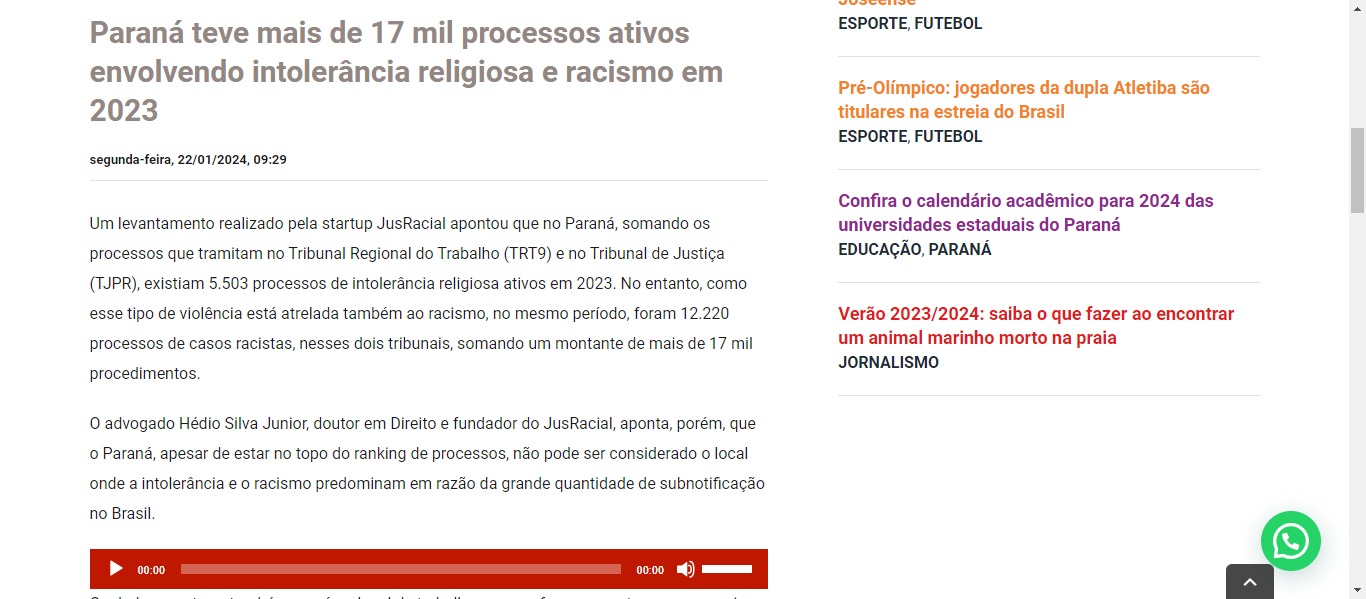 Paraná teve mais de 17 mil processos ativos envolvendo intolerância religiosa e racismo em 2023 - image 0