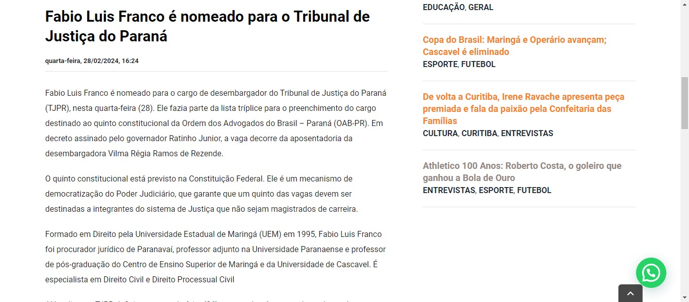 Fabio Luis Franco é nomeado para o Tribunal de Justiça do Paraná - image 0