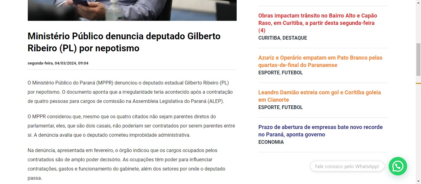 Ministério Público denuncia deputado Gilberto Ribeiro (PL) por nepotismo - image 0
