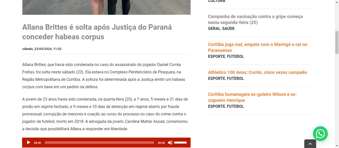 Allana Brittes é solta após Justiça do Paraná conceder habeas corpus - image 0
