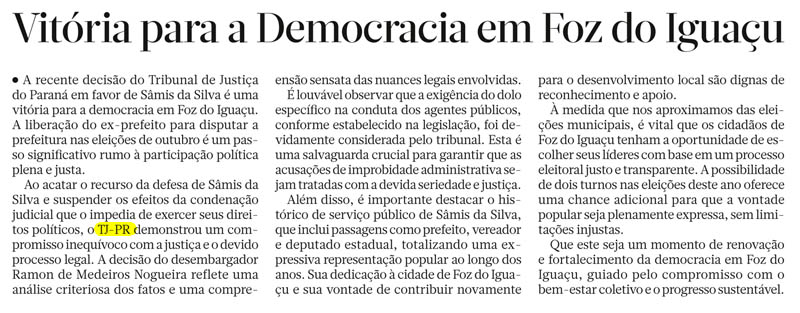 Vitória para a Democracia em Foz do Iguaçu