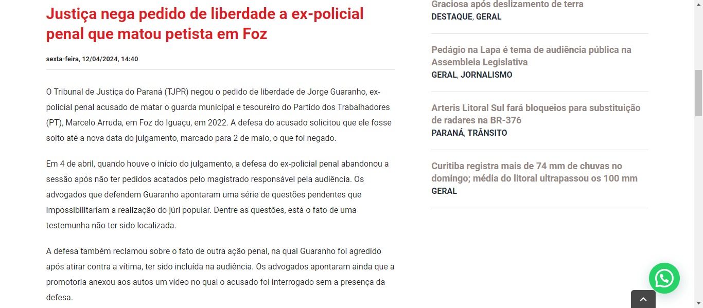 Justiça nega pedido de liberdade a ex-policial penal que matou petista em Foz do Iguaçu - image 0